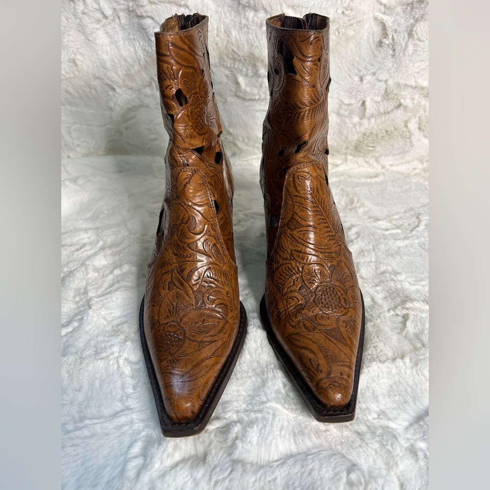Donald J. Pliner Tan Floral Ankle Booties